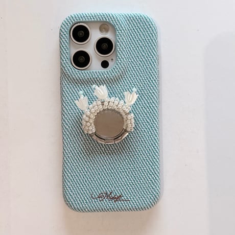 花付ミラーリング iPhone17/17Proケース レザー iPhone16Pro/15pro/14ケース エレガント スタンド付[M6300]