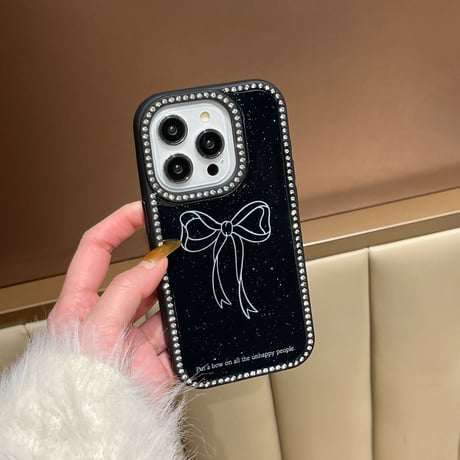 ジュエリー iPhone16/16proケース リボン柄 iPhone15Pro/14/13proカバー 可愛い キラキラ 女子力アップ [M4988]