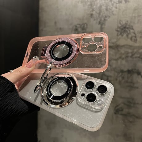 キラキラ MagSafeスタンド iPhone15pro/15promaxケース  クリア iPhone14Pro/13/12カバー 綺麗 女子力アップ コスパ最強[M3708]