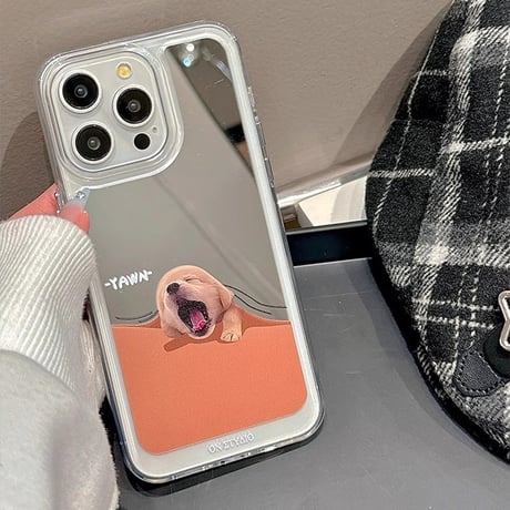 猫 ミラーiPhone15/15proケース  丈夫 iPhone14pro/13/12カバー 可愛い 丈夫[M4175]