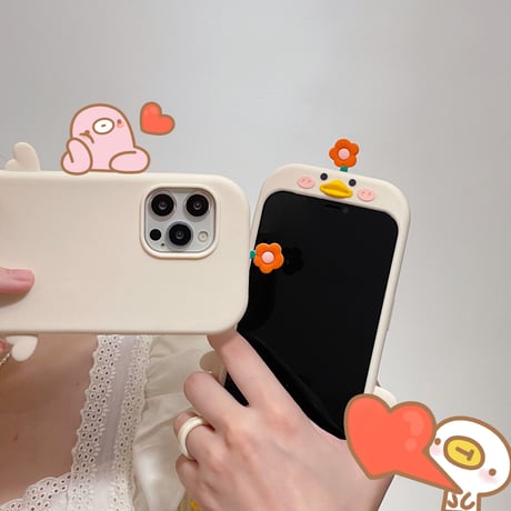 花ダック iphone13/14proケース  可愛い アイフォン13/12/11promaxカバー   超キュート 人気品 プレゼントにおすすめ[M2207]