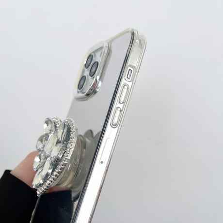 チェーン付 鏡iPhone15/15pro/15plusケース ダイヤグリップ付 iPhone14/13pro/12カバー 女子力アップ おしゃれ[M4542]