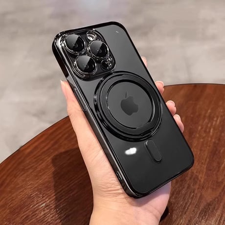 Magsafeリングスタンド一体 iPhone16Pro/16ProMaxケース 高品質高機能 iPhone15Pro/14/13ケース 飽きないデザイン メッキ レンズ保護 [M4773]