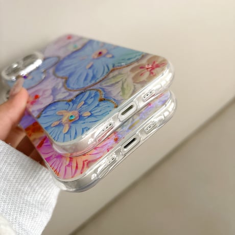 花柄 アイフォン15/15proケース キラキラレンズフイルム付き iPhone14/13pro/12カバー 高級感たっぷり [M4083]