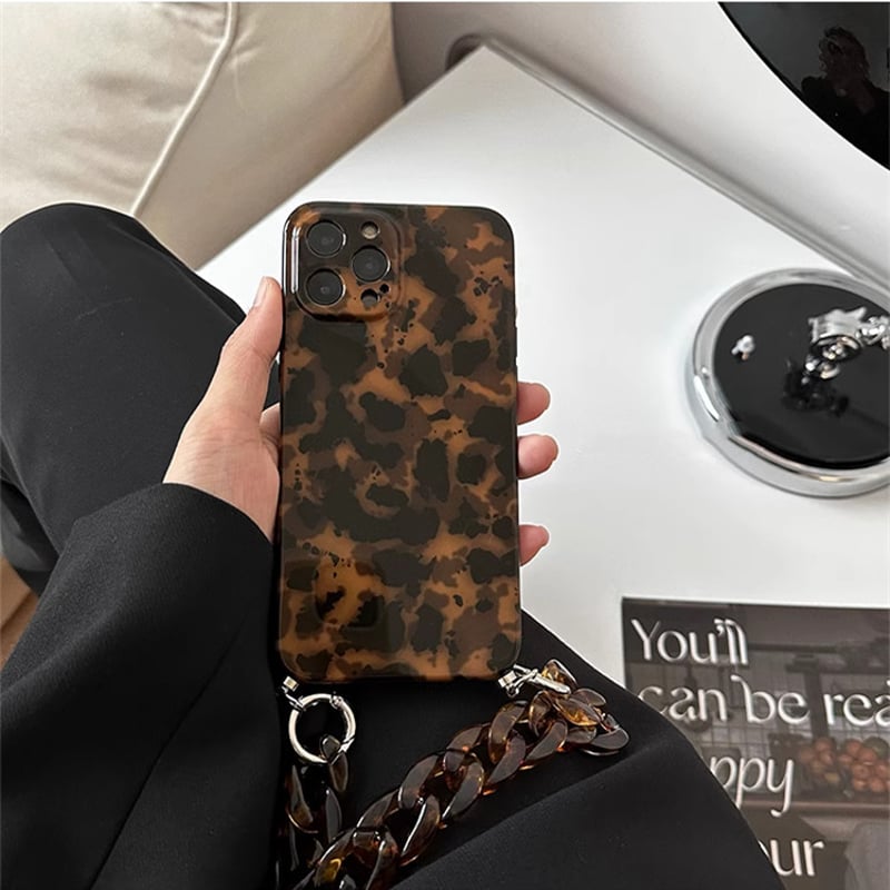 べっ甲 iPhone16Pro/16ケース チェーン付き iPhone15/14pro/13P