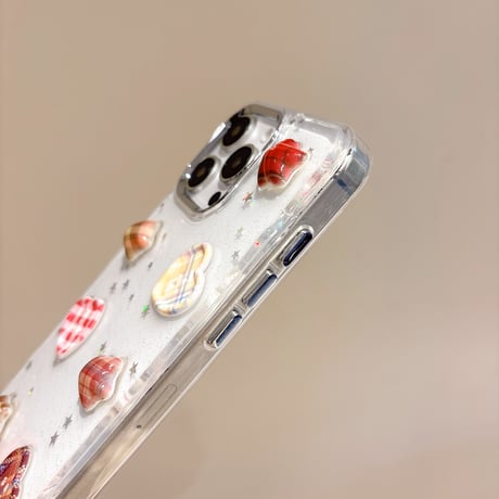 ハートボタン iPhone16/16Proケース ラメ入り 透明 iPhone15/14/13/12Proカバー トレンド 女子力高い [M5024]