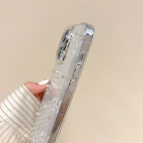 薔薇付 iPhone15/15プロ/15プラスケース クリア iPhone14promax/13pro/12ケース ラメ入り 女子力アップ[M4500]