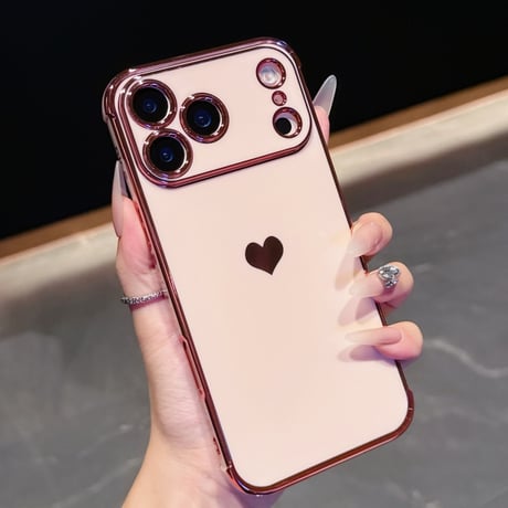 ハート柄 iPhone17Pro/17ケース メタルカラー iPhone17AIr/17Promaxケース 女子力UP 艶感 耐久性あり [M5663]