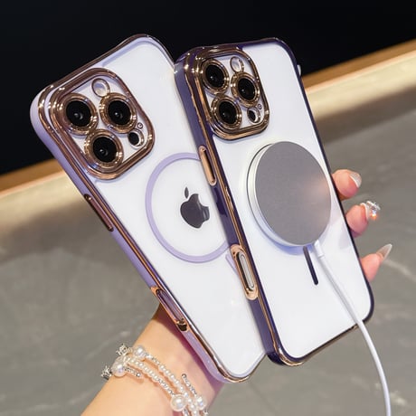 メタリックカラー iPhone16pro/16promaxケース Magsafe充電 カメラ保護 iPhone15/14/13proカバー 黄ばまない お揃い [M5511]