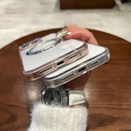 高級感 iPhone16pro/16ケース ラメ入り虹色リングスタンド iPhone15promax/14proカバー ジュエリーデコ 高透明高品質 [M5275]