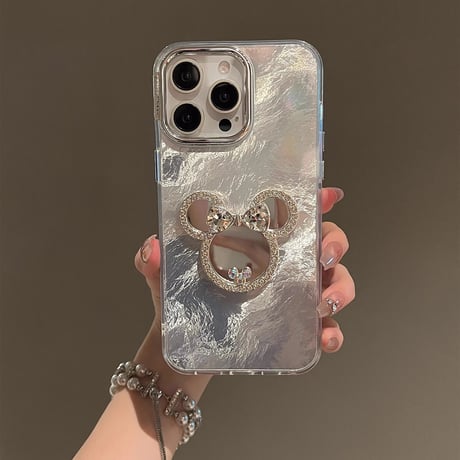 ダイヤミラー付 iPhone16/16Proカバー ジュエリーストラップ キラキラ iPhone15/14/13proケース おしゃれ かわいい [M4646]