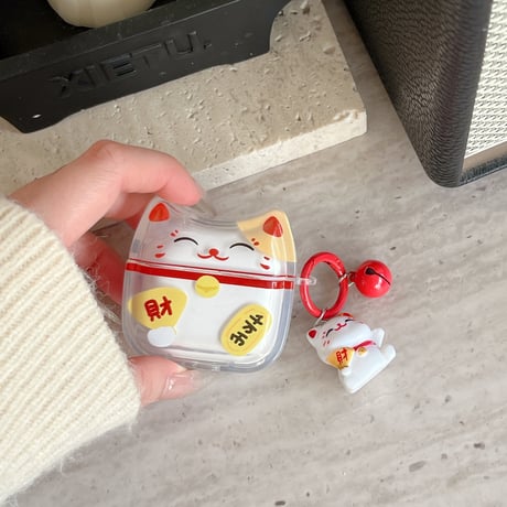 招き猫 AirPodsPro3ケース ギフトにおすすめ Airpods4/3ケース  AirpodsPro2/Pro1カバー  ネコちゃんキーホルダー 可愛い[M5979]