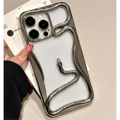 ヘビ 透かし彫り iPhone16Pro/15ProMaxケース カッコイイ iPhone14/13Proクリアカバー 放熱 丈夫 男女兼用[M4927]