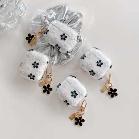 春花 Airpods 4ケース 透明 Airpods3/Pro2ケース airpodspro2カバー  女子力UP 花キーチェーン付 大人可愛い[M5235]