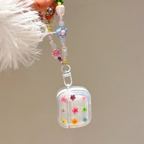 押し花 Airpods４ケース ラメ 花ストラップ付 Airpods3/Pro2ケース airpodsproカバー 大人可愛い ギフトにおすすめ[M5165]