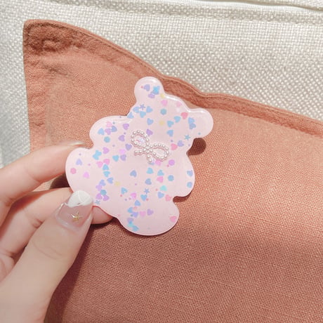 グリッタークマちゃん スマホグリップ 可愛いデコポップソケット タンド機能付き おしゃれスマホソケット おしゃれ 綺麗M646