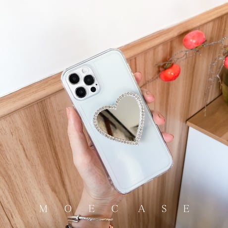 ハート型ミラースマホグリップ 高級感 ジュエリーデコ枠 スタンド 綺麗 落下防止 ギフトにおすすめ[M2738]