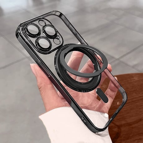 Magsafeリングスタンド一体 iPhone16Pro/16ProMaxケース 高品質高機能 iPhone15Pro/14/13ケース 飽きないデザイン メッキ レンズ保護 [M4773]