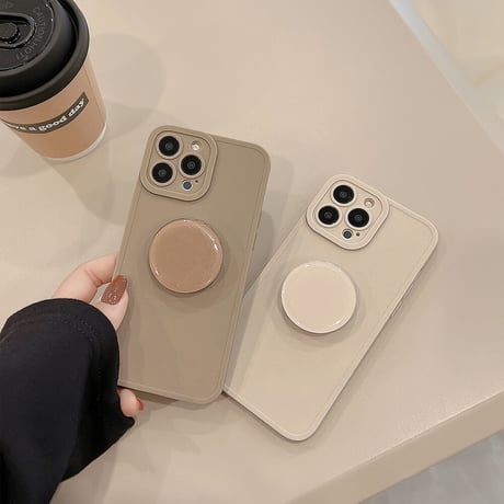 高級感 iPhone14pro/14plusケース スマホグリップ付 アイフォン13/12ミニ/11proカバー シンプル シック 実用 おそろい [M2563]