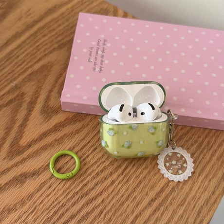 グリーン Airpods Pro3ケース ブルー花柄 Airpods4/3カバー pro2/pro1 リング/キーホルダー ギフトにおすすめ[M6453]