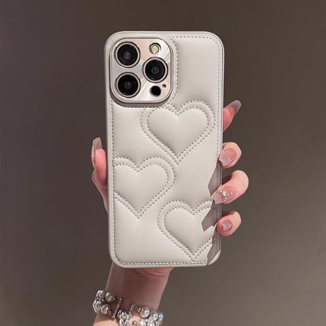 iPhone16/16plusケース  ハートキルティング iPhone15pro/14/13Proカバー エレガント カメラ保護[M4668]