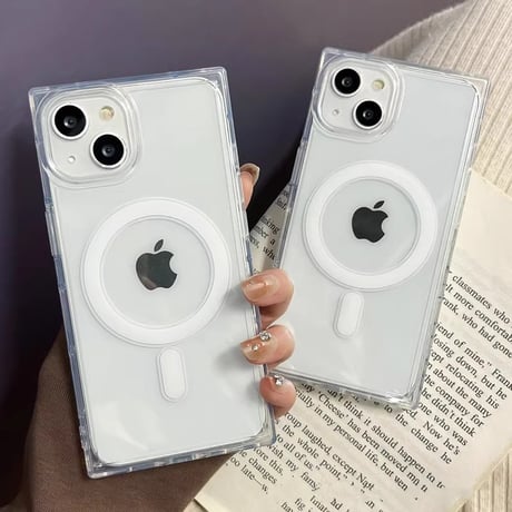 スクエア MagSafe iPhone15pro/15promaxケース 黄ばまないクリア iPhone14/13pro/12promaxケース シンプル風 丈夫[M4117]