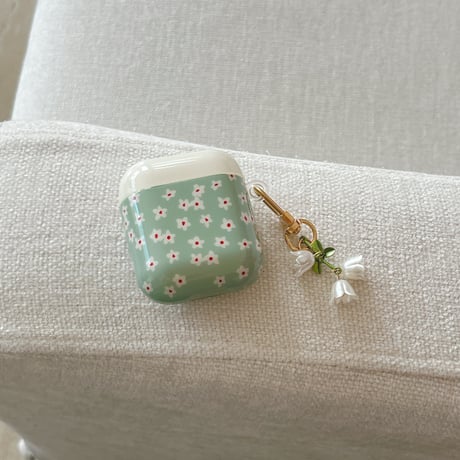 韓国っぽ エアポッズプロ 3 ケース 高級感花柄 Airpods 4/3カバー  AirpodsPro2/1  花キーホルダー お洒落 光沢感 [M6036]