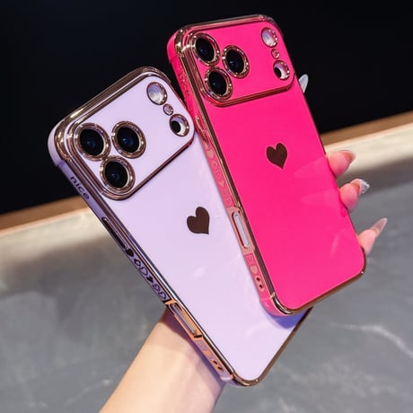ハート柄 iPhone17Pro/17ケース メタルカラー iPhone17AIr/17Promaxケース 女子力UP 艶感 耐久性あり [M5663]