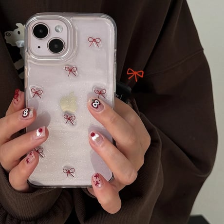 レッドリボン iphone16/16proケース  可愛い iphone15pro/14/13proケース ラメ入り 女子力高い [M5040]