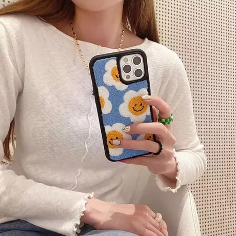 笑顔の花 iphone16/15/14proケース 刺繍入り可愛い iphone13/12/11カバー   綺麗 秋冬アイテム ガールズ向け 頑丈 M1078