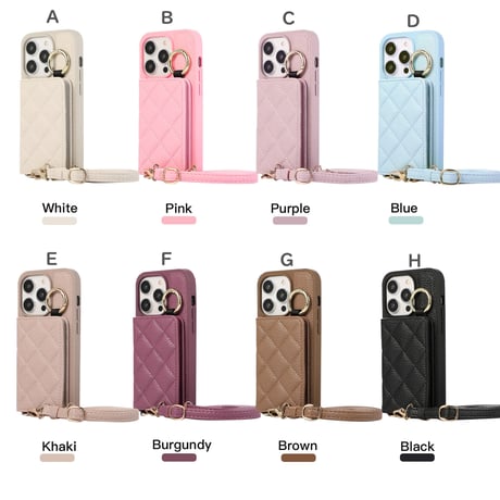iPhone15/14proケース カード収納 鏡付き ショルダー付   エレガント セレブ愛用[M3472]