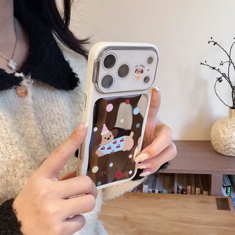 犬ちゃんミラー iPhone17Pro/17Promaxケース カメラ保護 iPhone16Pro/15Pro/14カバー  可愛い 女子に人気アイテム 頑丈 [M5941]