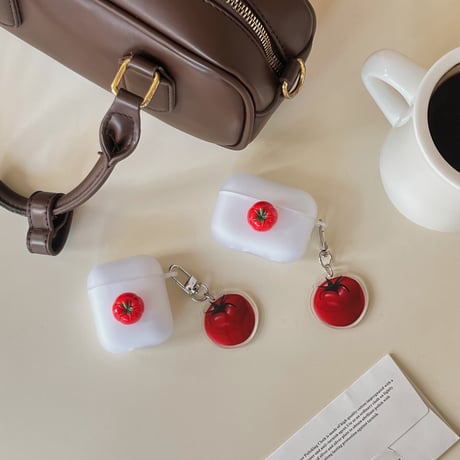 トマト Airpods 4ケース 指紋防止 Airpods3/2カバー Airpodspro2/pro  キーホルダー付き 黄ばまない[M5022]