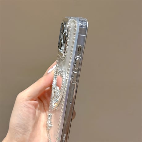 人気ミラー iPhone17/16proケース ジュエリーリボンデコ 蝶 iPhone15promax/14/13カバー キラキラライン [M5633]