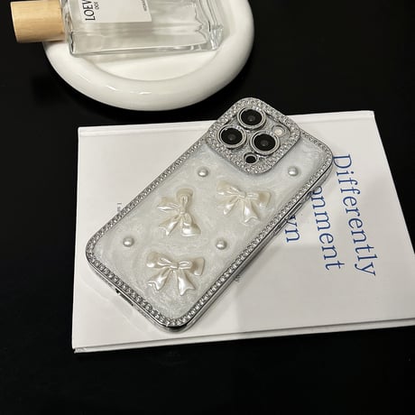 リボン iPhone16/16proケース ジュエリーデコ iPhone15plus/14pro/13カバー 頑丈 めっちゃ可愛い [M5381]