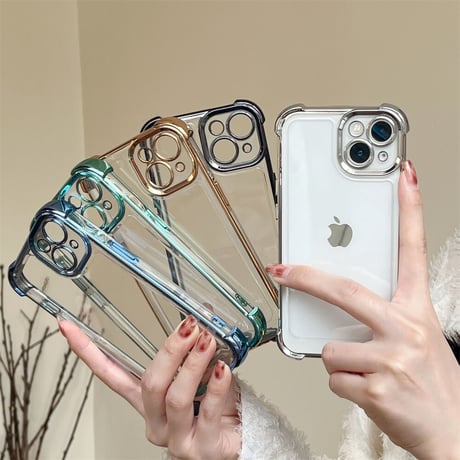耐衝撃メッキ iPhone14/14proケース クリアアイフォン13/12/11カバー 黄ばまない シンプル風 使いやすい 男女向け[M2862]