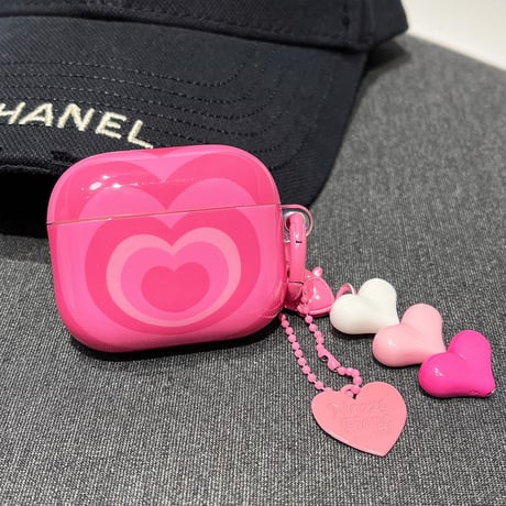 大人可愛い Airpods 4 ケース ハート柄 チャーム付  ピンク AirpodsPro3/2/1カバー  Airpods3/2  女子力高い[M4697]