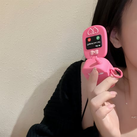 【Airpods4】携帯電話デザイン Airpods3/2ケース 鏡付 ピンク  Airpodspro2/proカバー リング付き 可愛すぎ ギフトに最適[M4554]