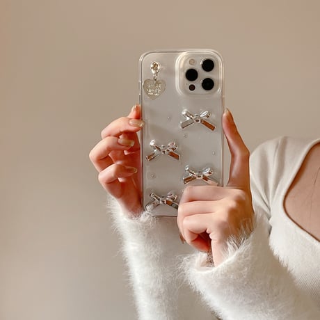 ガールズに人気 iPhone15/15pro/15plusケース リボン/星デコ ラメ入りiphone14/13/12proクリアケース 女子力アップ [M3915]