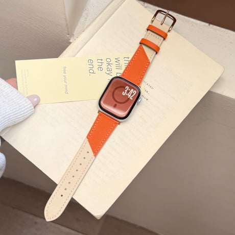 高級感オレンジ AppleWatchバンド レザー製 アップルウォッチバンド Series11/10/9 8 7 6 5 4  3 2 SE3 SE2 Ultra3 セレブ愛用[M5753]