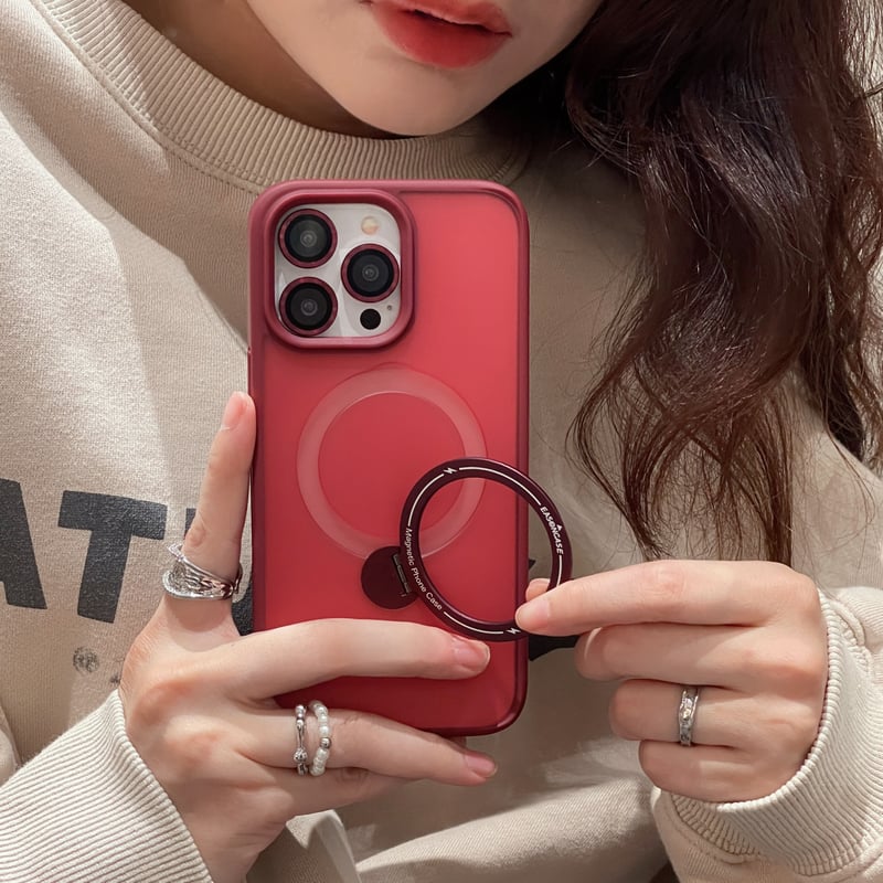 iPhone16Pro/15ProMaxケース MagSafeリングスタンド付き 指紋防止 耐