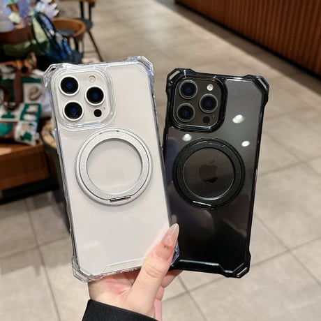 ロングストラップ付 iPhone16pro/16eケース リングスタンド付 iPhone15promax/14カバー 四角耐衝撃加工 [M5357]