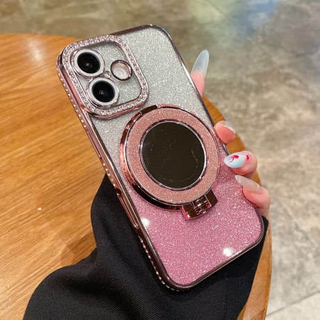 メイク直しミラー iPhone16/16Proケース Magsafeリングスタンド ジュエリー iPhone15Pro/14/13Proカバー 大人気 コスパ最強[M4585]