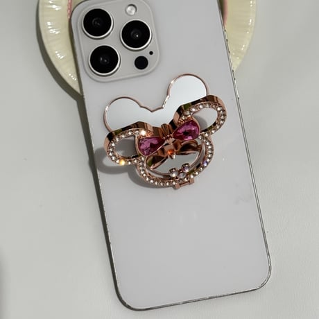 ジュエリーミラースタンド スマホリング キラキラ リボン お洒落 人気 実用便利 可愛いガールズに大人気[M5326]