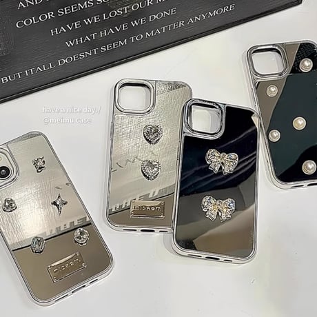おしゃれミラーiPhone15/15proケース 女子力アップ iPhone14pro/13/12カバー 可愛い ハンドメイド 丈夫[M4186]