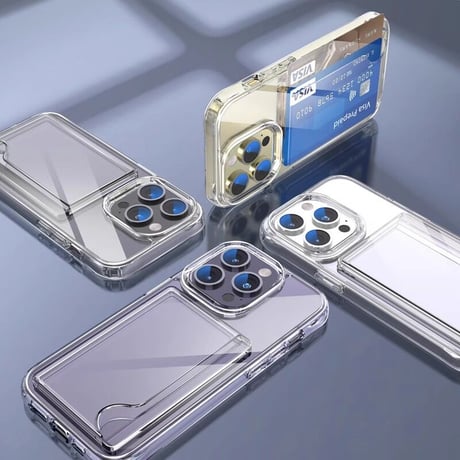 iphone15/14proケース カード収納 2枚 クリア iphone12/13カバー  四隅耐衝撃加工 高透明感 黄ばみにくい[M3505]