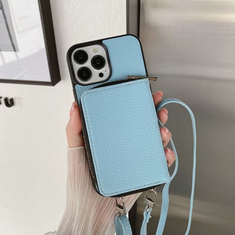 カード入れ iPhone15/14proカバー レザー製 アイフォン13pro/12mini/11proケース 肩掛け長さ調整可ストラップ 高品質 便利 [M3093]