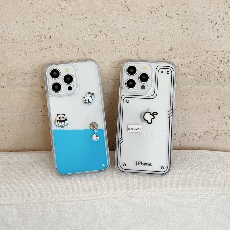 動くパンダ/アップル iPhone15/15proケース 液体入り アイフォン14プロ