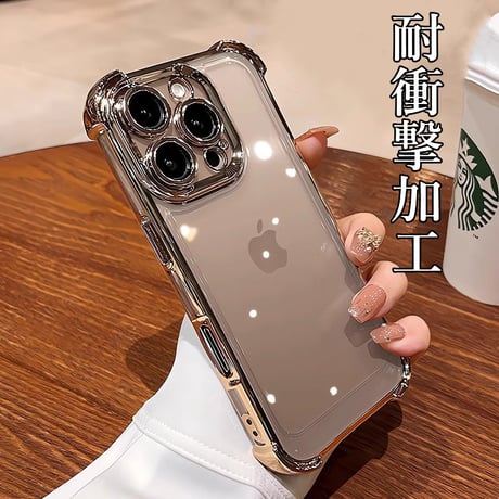 耐衝撃加工 iPhone16pro/16promaxケース メッキ クリアiphone15pro/14/13promax/12カバー 黄ばまない 丈夫[M4665]