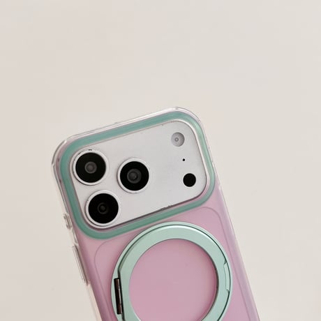 MagSafeリングスタンド iPhone17Pro/17ケース ピンクとグリーン iPhone16Pro/15Promaxケース 可愛すぎる 便利実用品 [M6481]